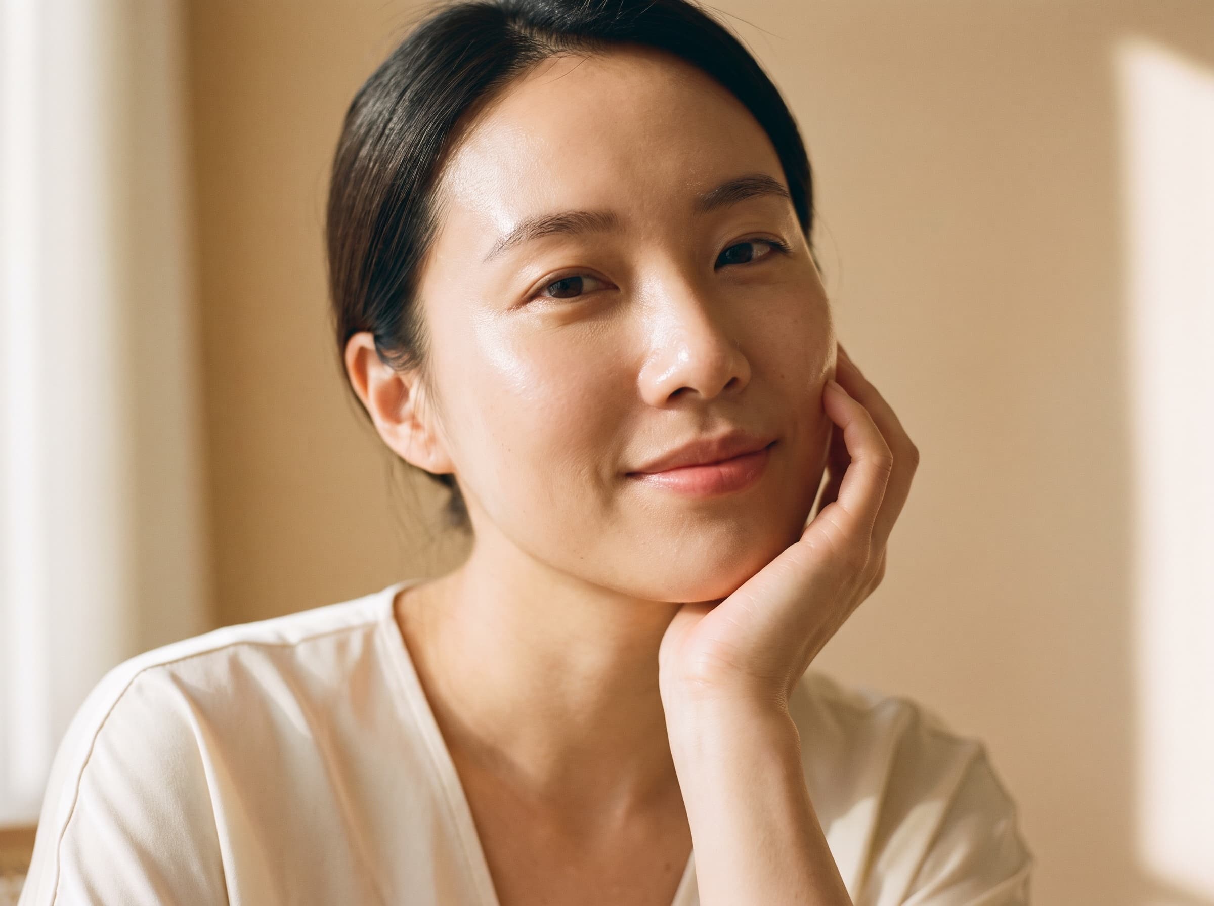 자연스러운 미소의 여성 — 라미네이트·미백이 지향하는 심미